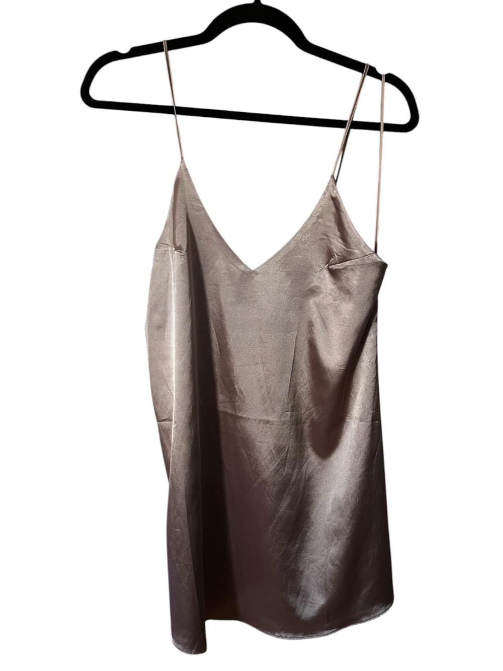 Shimmer Taupe/Rose Gold Satin Slip Mini Dress with Thin Straps